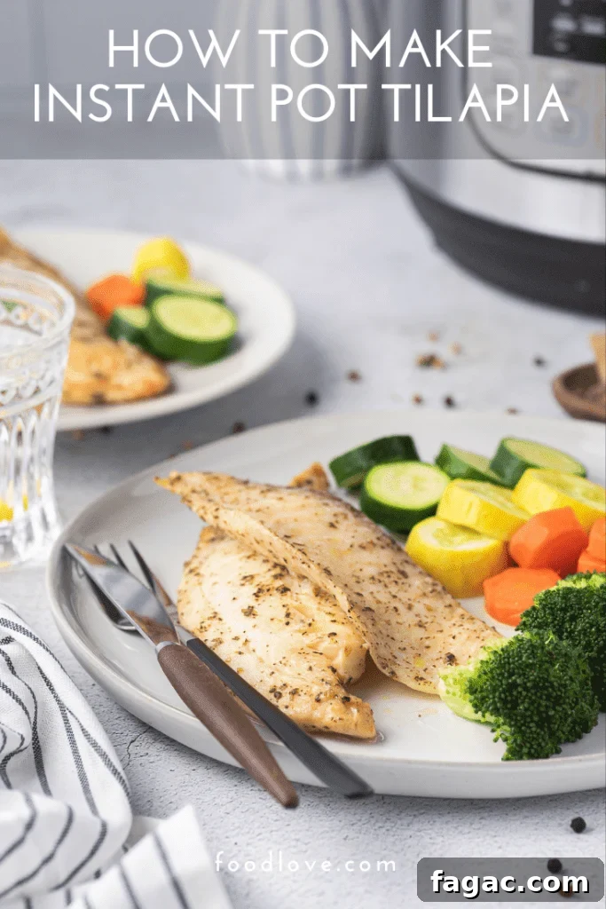 pinterest button for instant pot tilapia with fresh vegetables