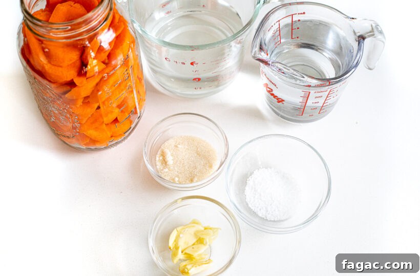 Quick Homemade Pickled Carrots: Crisp, Tangy Recipe for Jars 4 ingredients on counter for pickling carrots