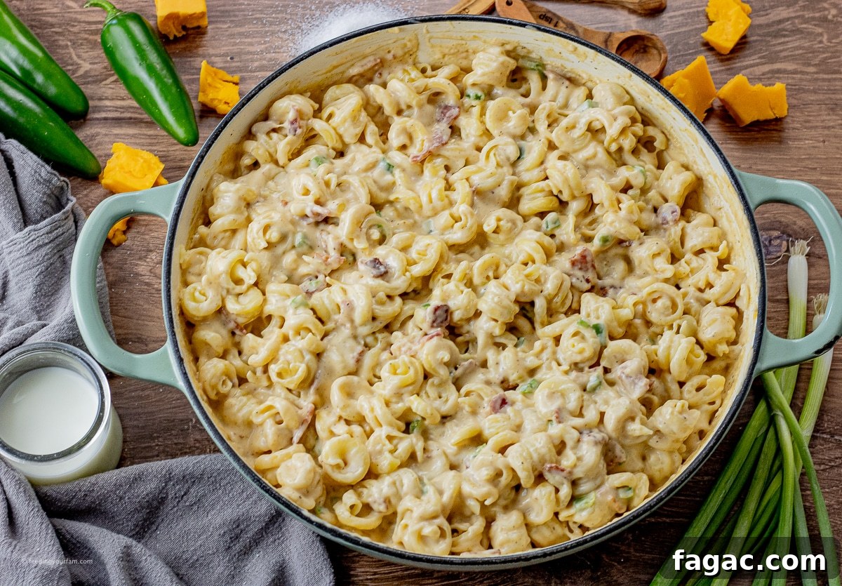 Jalapeño Popper Macaroni and Cheese Recipe 8 bacon, jalapeno cheese sauce on swirly pasta noodles