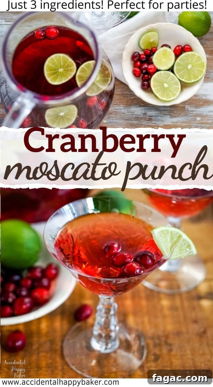 Bubbly, sweet and tart! This easy 3 ingredient cranberry moscato wine punch is perfect for parties.