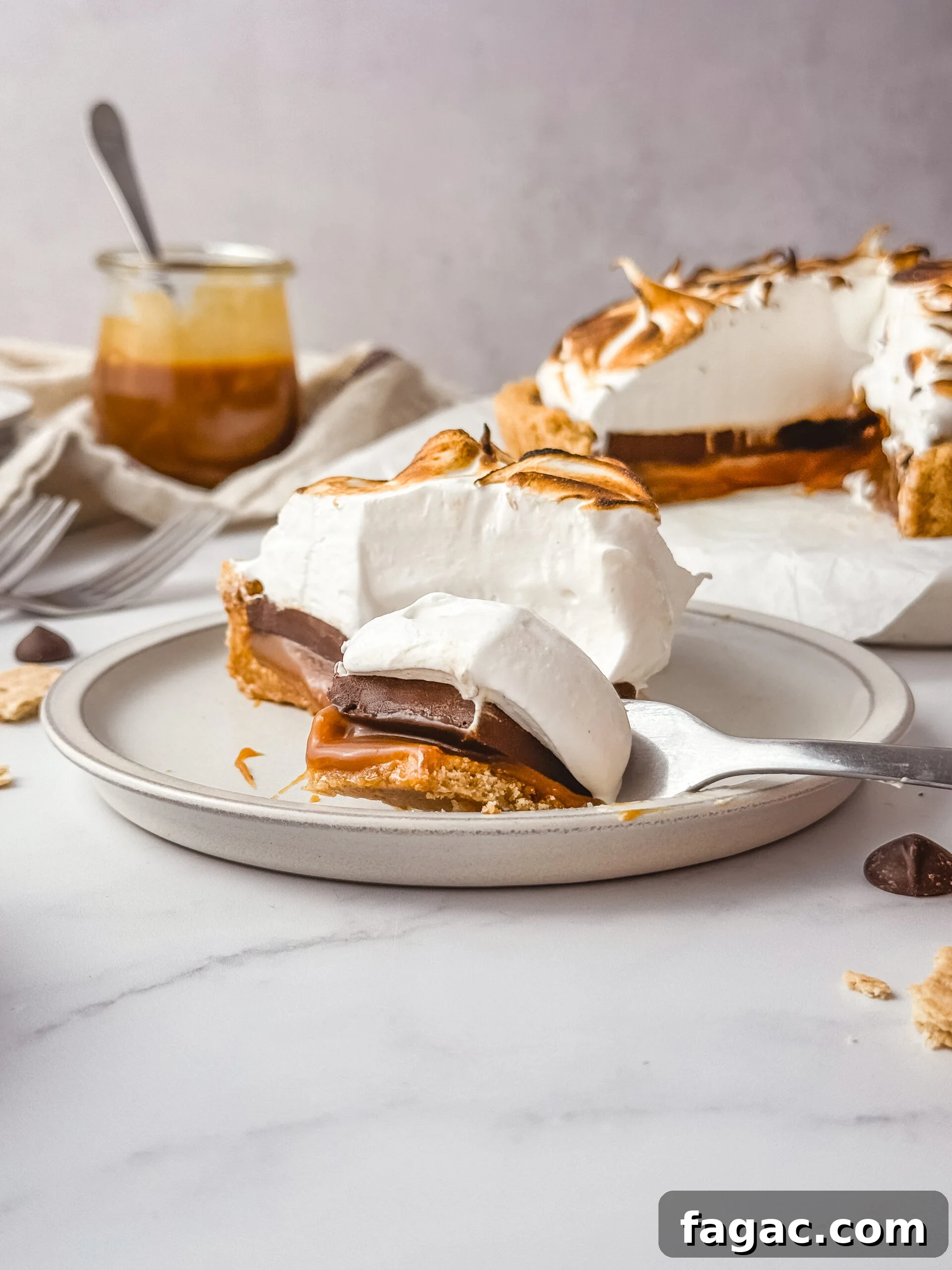 Salted Caramel S'mores Tart Recipe: Gooey Graham Cracker Dessert 9 Finished slice