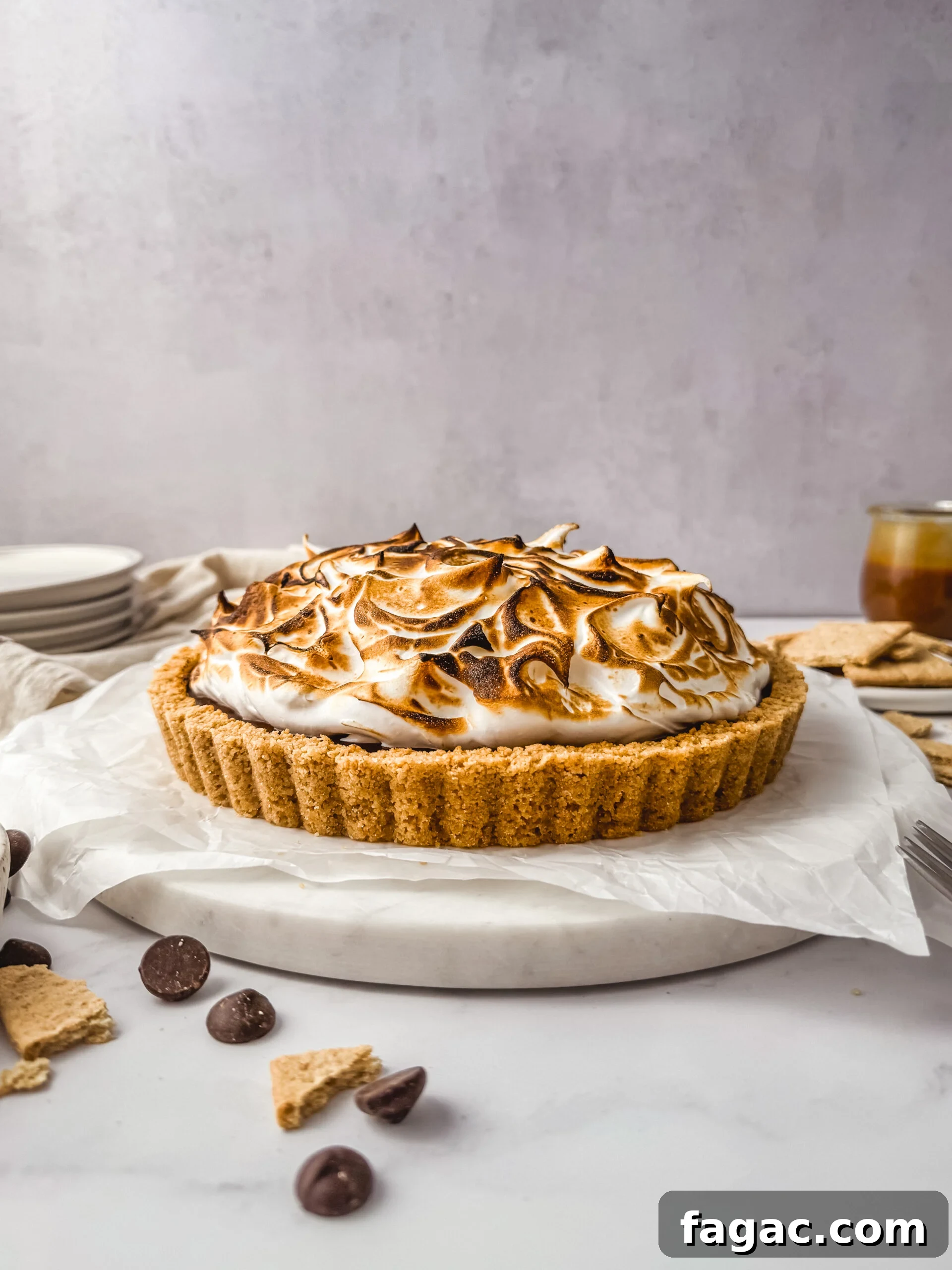 Salted Caramel S'mores Tart Recipe: Gooey Graham Cracker Dessert 3 S’mores tart closeup