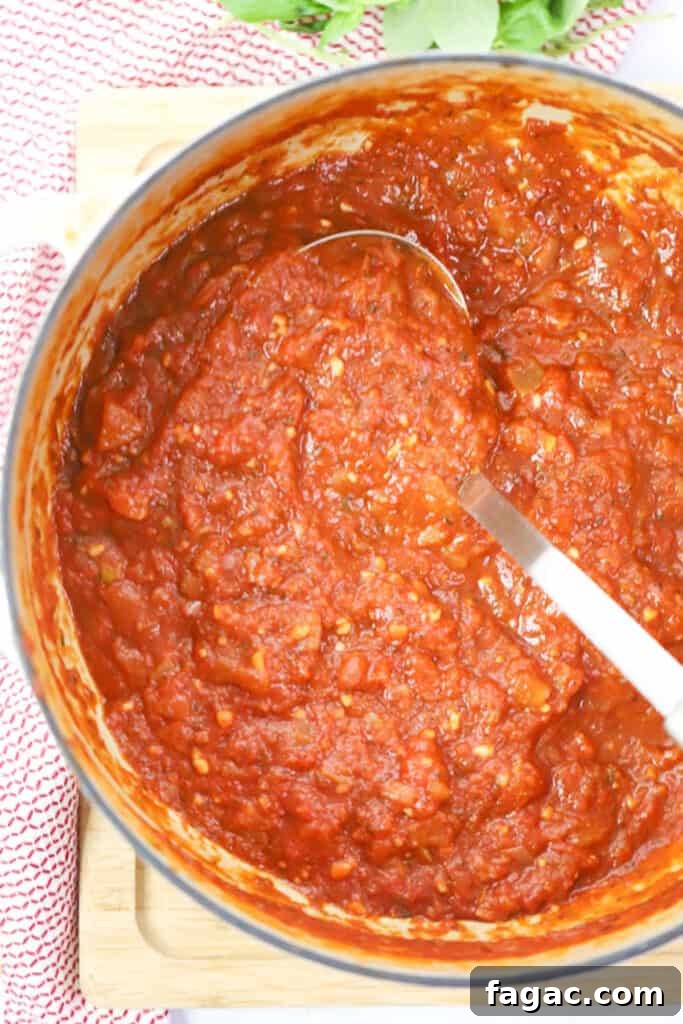 A pot full of the best marinara sauce recipe.