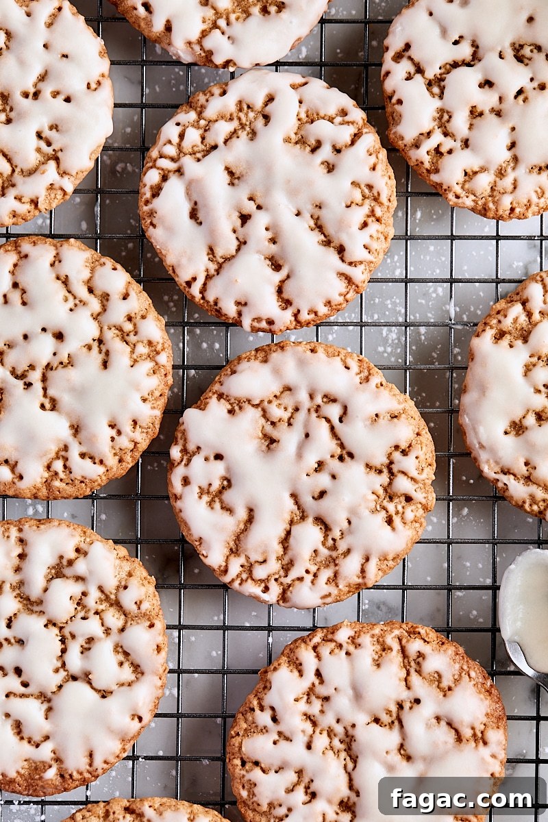 Chewy Homemade Iced Oatmeal Cookies Recipe 14 Iced oatmeal cookies on a wire cooling rack
