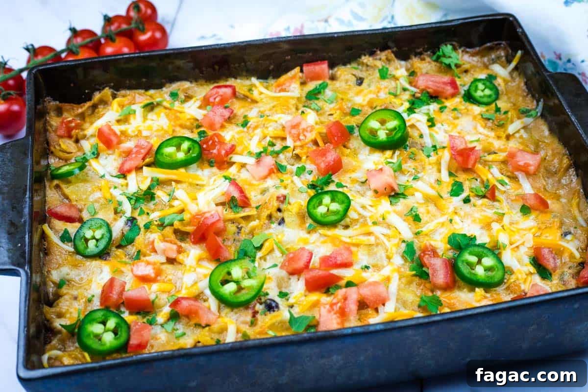 23 Classic Casseroles That Taste Like Grandma’s Comfort Cooking 17 Mexican Chicken Casserole on a rectangular pan.