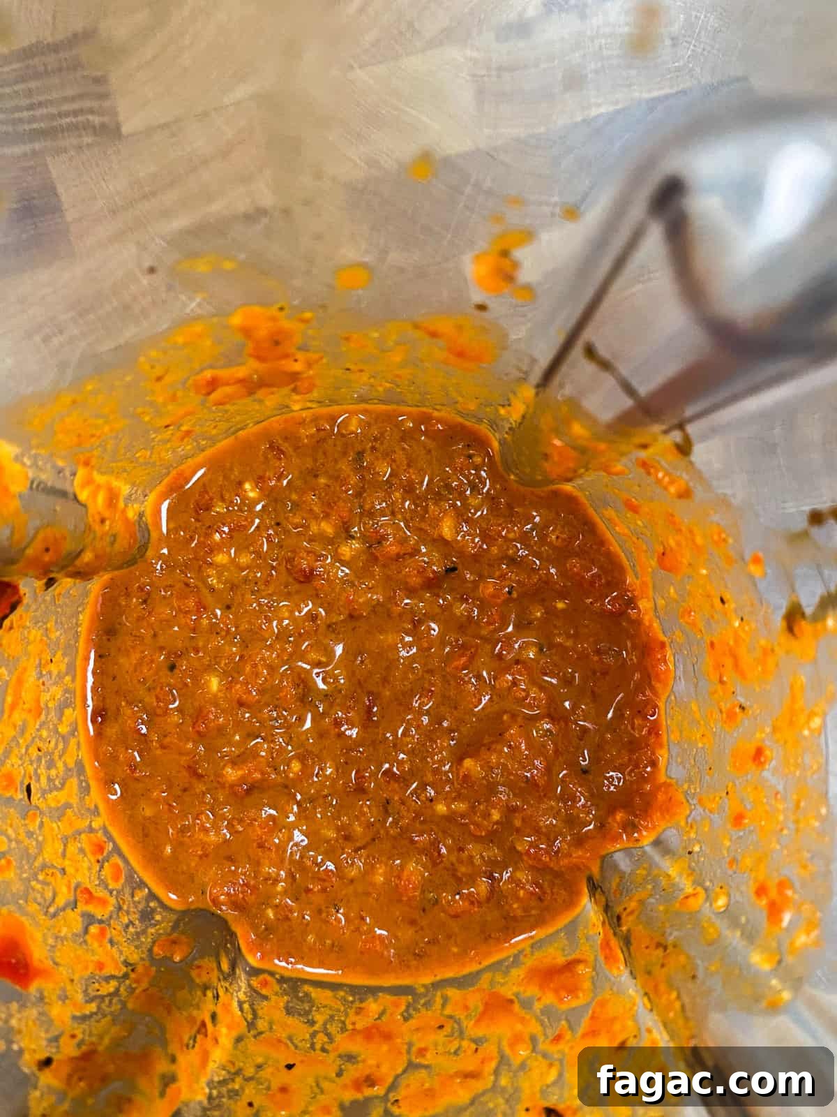 photo of whizzed up muhummara in the blender.