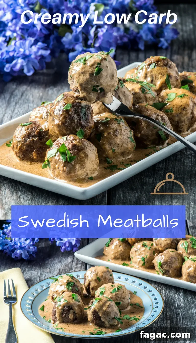 Low-Carb Swedish Meatballs in Creamy Sauce 3 Swedish meatballs closeup