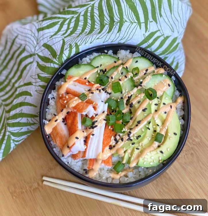 Keto Meal Prep Lunch Ideas For Work -- Low carb make ahead sushi bowls made with frozen cauliflower rice