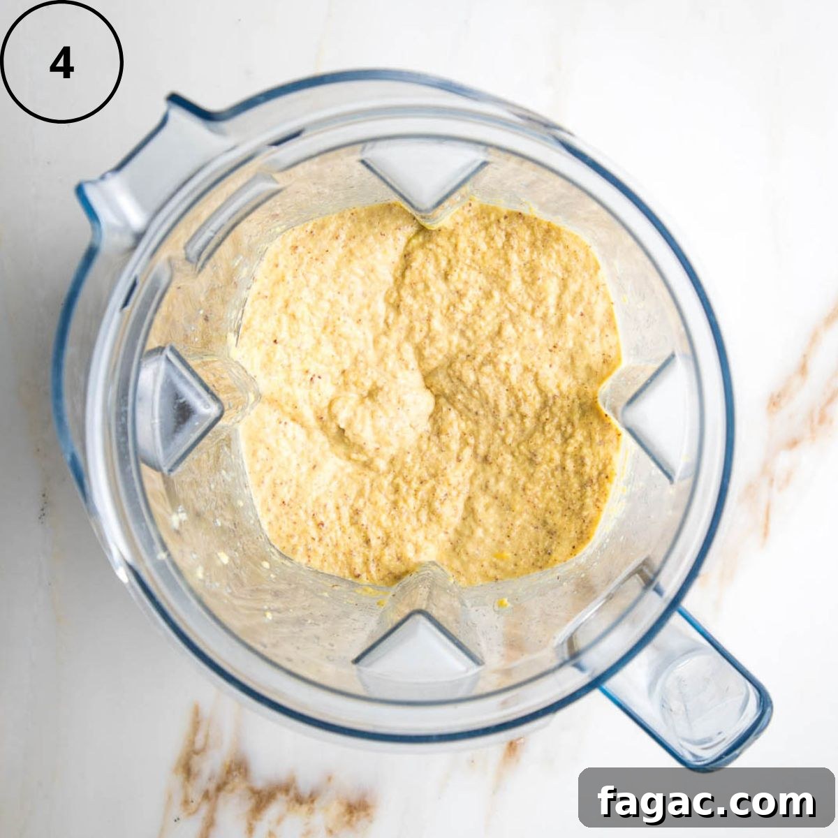 Gluten-Free Vegan Cornbread Made with Pureed Corn Kernels 7 Cornbread wet ingredients mixed together along with flax in a blender.