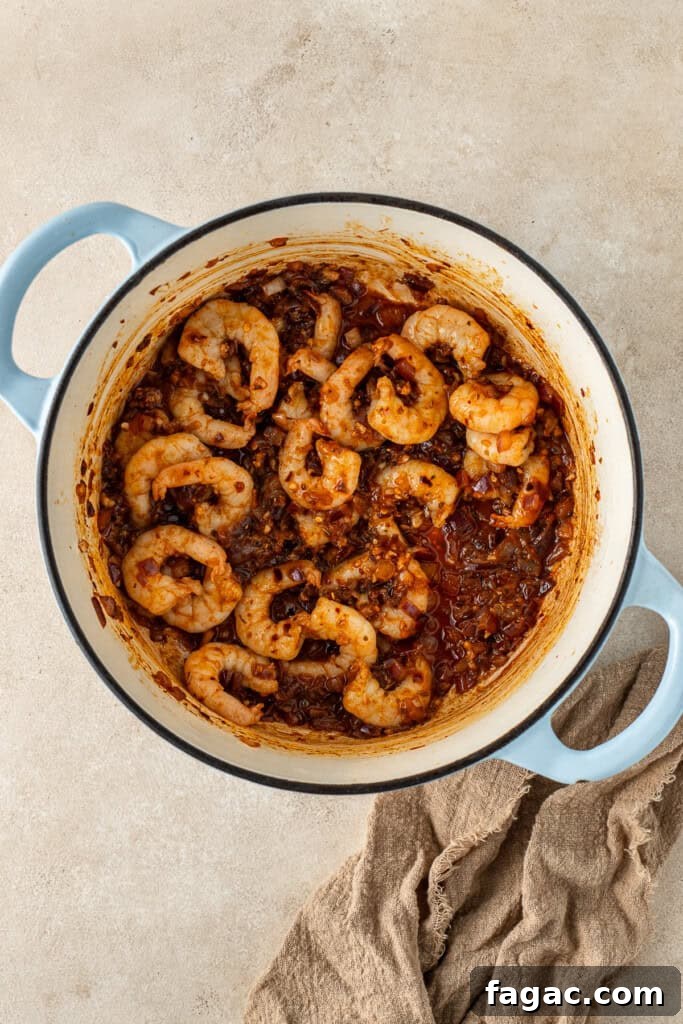 Cooking the prawns in the pot.