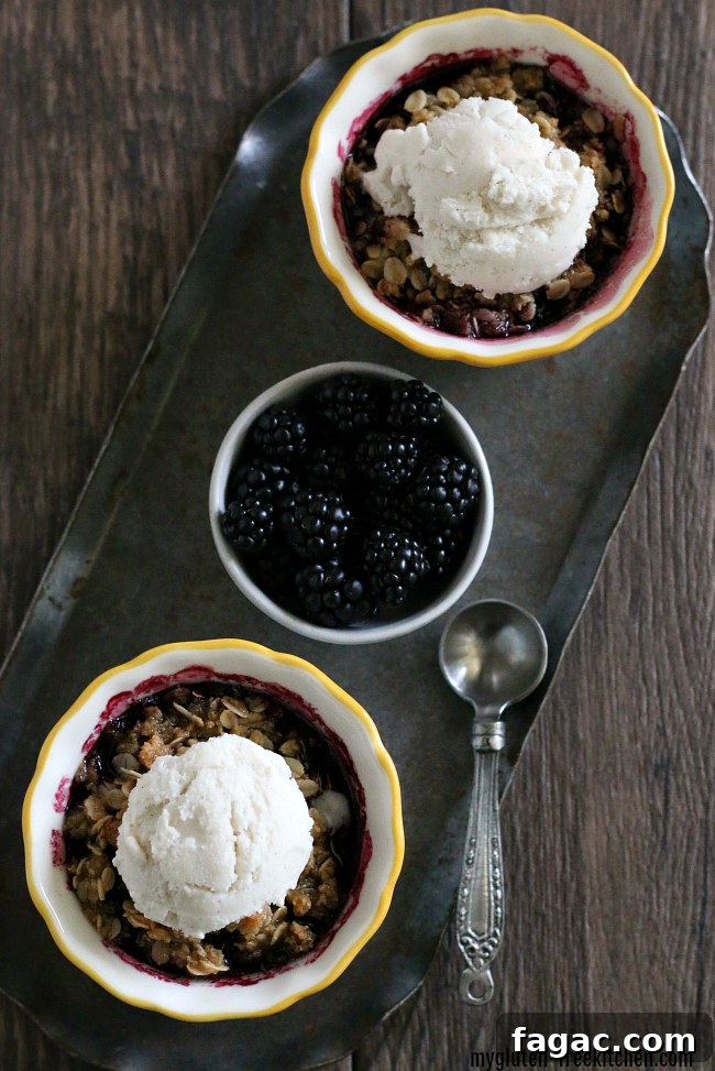Gluten-Free Blackberry Crisp Recipe for Two — Quick Summer Dessert 2 Individual Gluten-free Dairy-free Blackberry Crisp