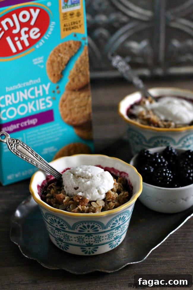 Gluten-Free Blackberry Crisp Recipe for Two — Quick Summer Dessert 5 Gluten-free Blackberry Crisp for Two with Enjoy Life Sugar Cookies top 8 free