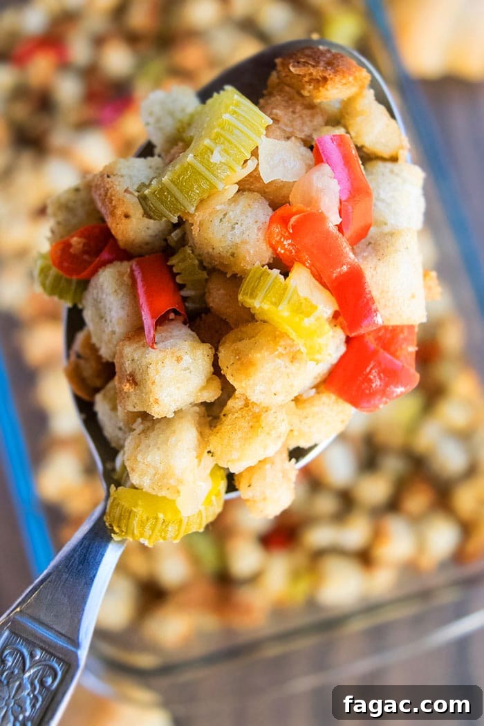 Spoonful of Stovetop Stuffing- Closeup Shot.