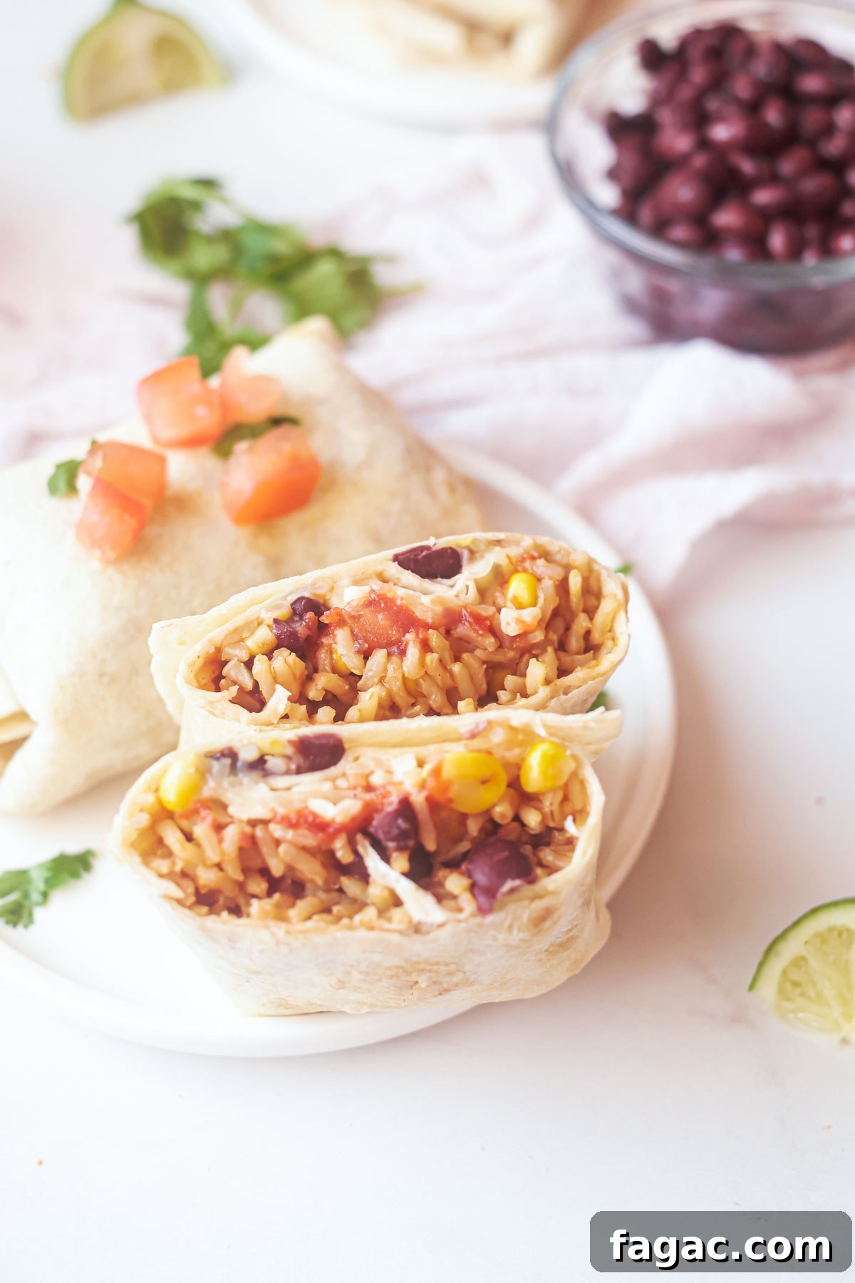Crispy Air Fryer Breakfast Burrito Recipe 2 top down view of air fryer burrito cut in half