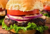 Buffalo Burger Recipe with Blue Cheese and Crispy Onions