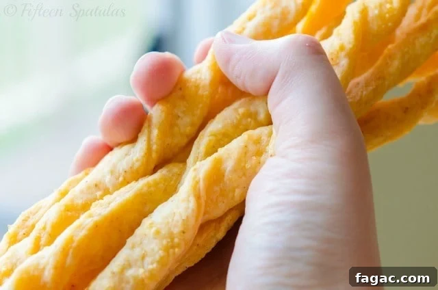 Cheese Twists from Scratch Hand Holding Cheese Twists