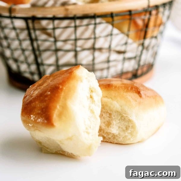 2 Texas Roadhouse Rolls in front of a basket filled with Texas Roadhouse Rolls.
