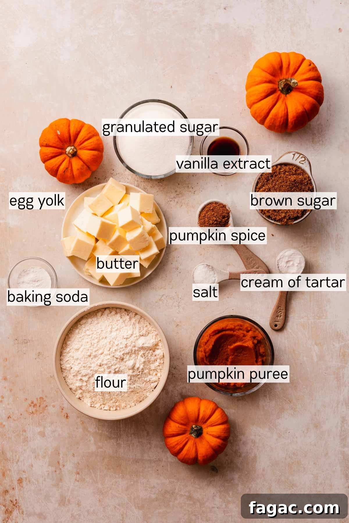 pumpkin spice snickerdoodle cookie ingredients in bowls