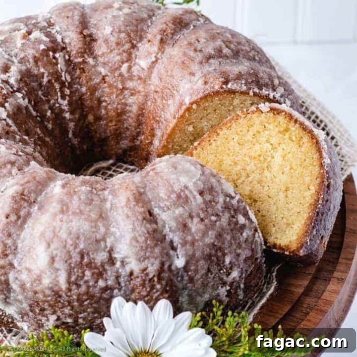 Slice of butter cake glazed with rum glaze.
