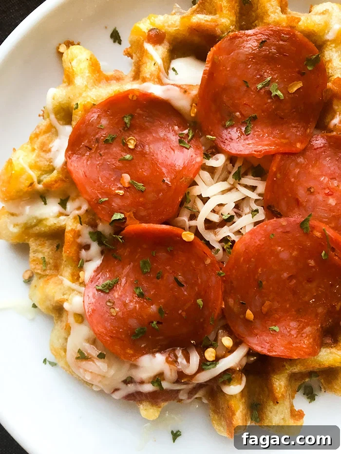Keto Chaffle Recipes: 3 Delicious Ways to Make Them 6 Pizza toppings on top of a chaffle.