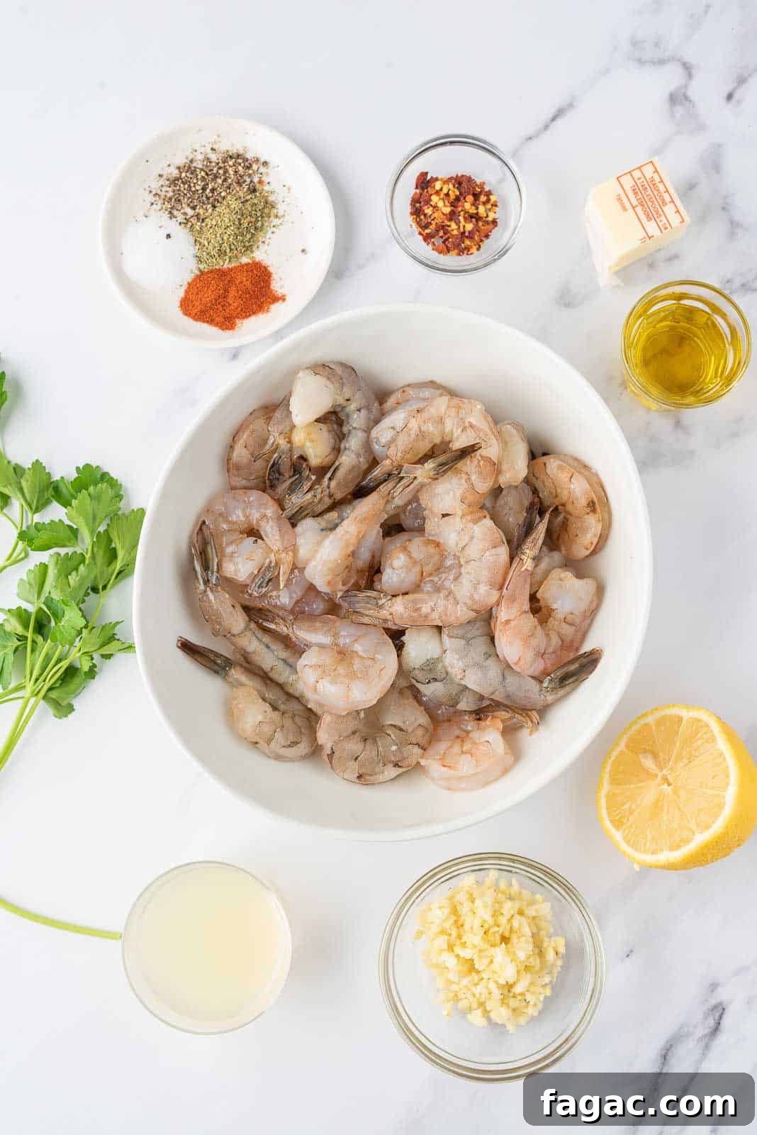 Ingredients needed for lemon garlic butter shrimp.
