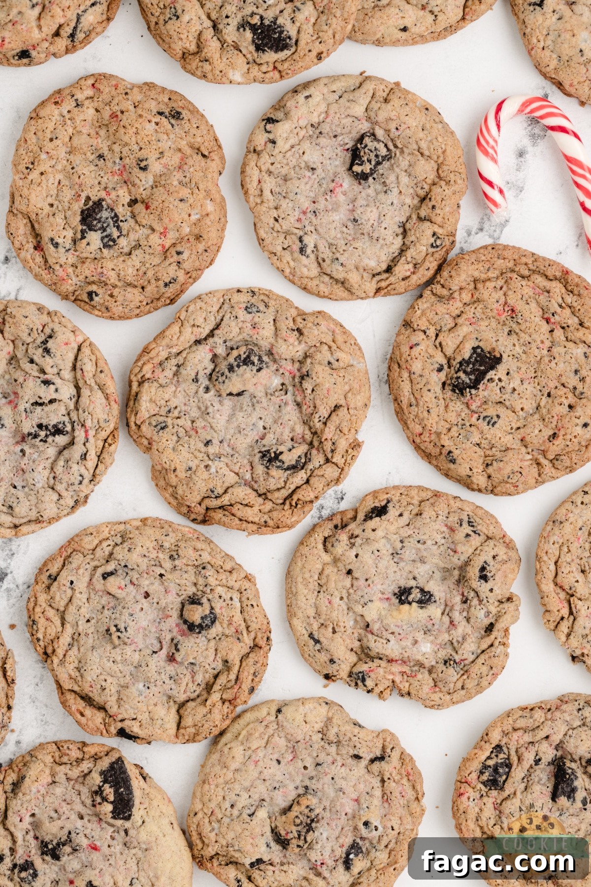 Cookies with Oreo chunks and candy canes.