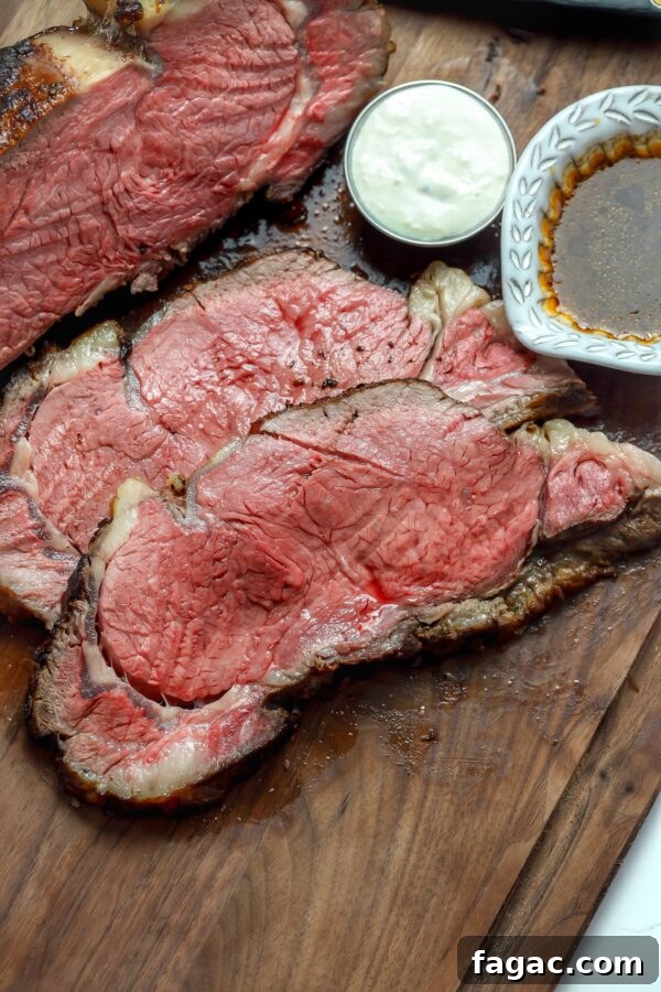 French 75 Grapes: Growing Guide and Wine Uses 5 Perfectly seared and thinly sliced pieces of prime rib glistening on top of a dark wood cutting board. Next to it Is a ramekin of creamy horseradish nd a small gravy boat ramekin filled with savory au jus.