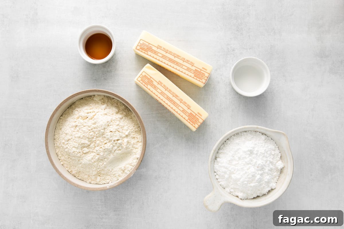 portioned ingredients for peppermint shortbread cookies.