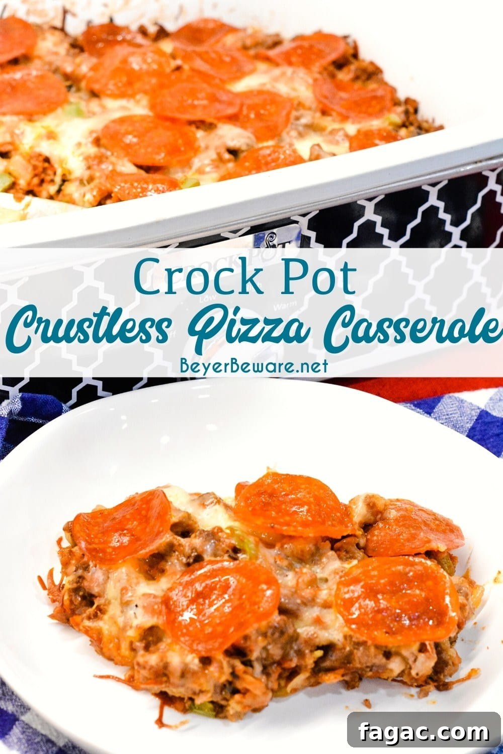 This low carb crock pot pizza casserole is a new favorite pizza recipe even for the folks not eating low-carb since it is full of a lot of meat, cheese, and flavor no one misses the crust or pasta in this crustless pizza casserole.