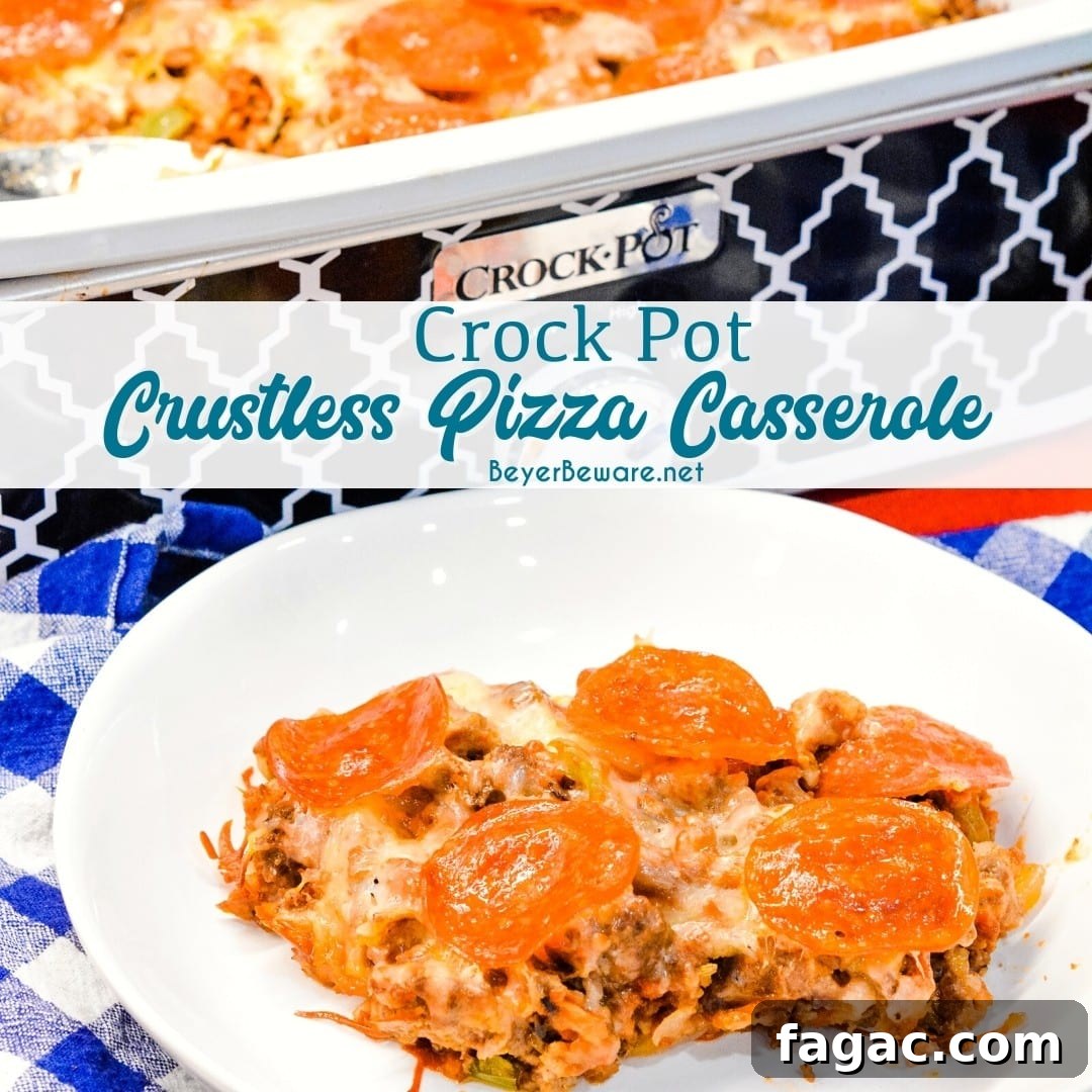 This low carb crock pot pizza casserole is a new favorite pizza recipe even for the folks not eating low-carb since it is full of a lot of meat, cheese, and flavor no one misses the crust or pasta in this crustless pizza casserole.