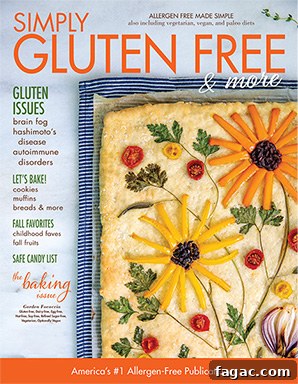 Crisp Garden Vegetable Focaccia with Fresh Herbs 3 Cover of September-October 2021 Gluten Free & More Magazine featuring Garden Focaccia Bread