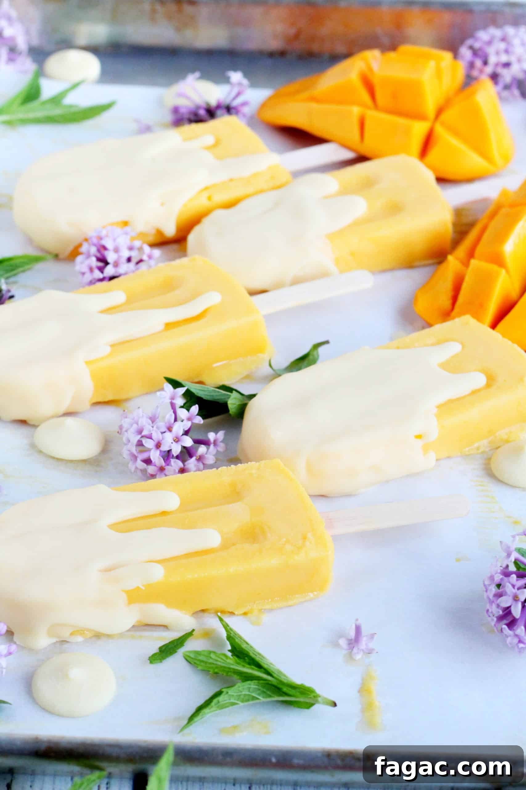 White Chocolate Dipped Mango Popsicles 6 Mango pops with white chocolate cover
