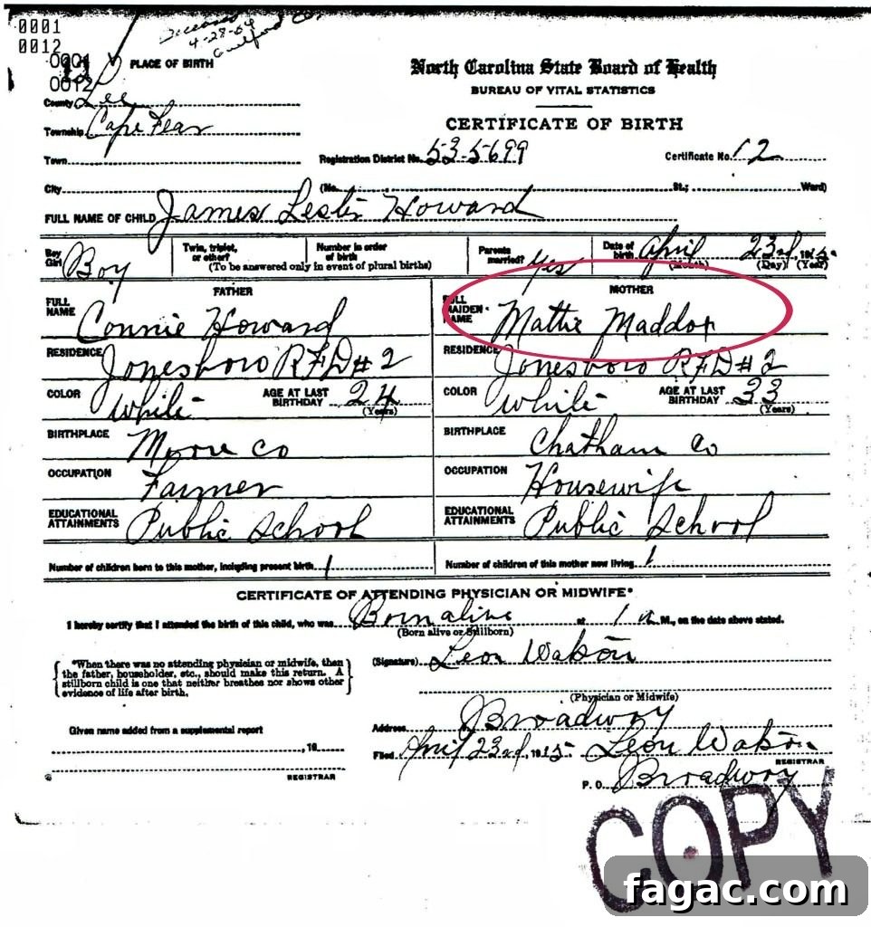 Mattie Maddox is named the mother of James L Howard