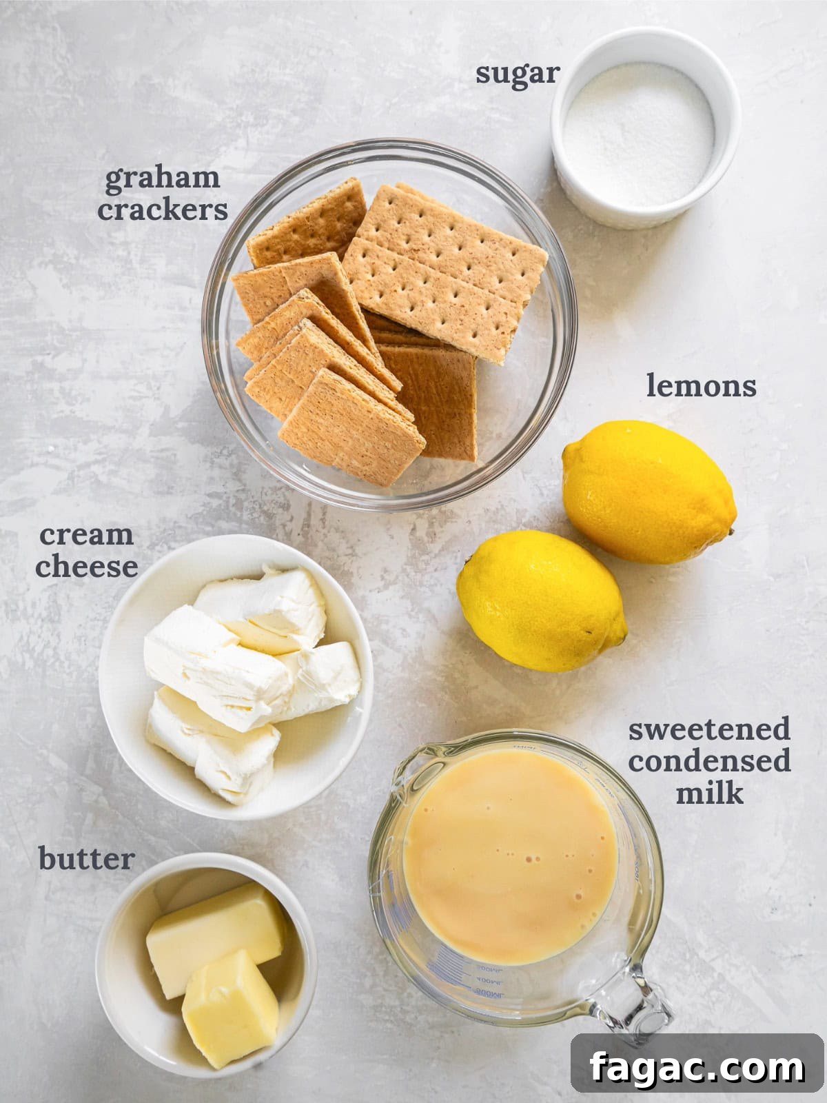 Creamy Lemon Icebox Pie Recipe 3 bowls of ingredients to make lemon icebox pie.