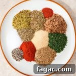 Indvidual spices on a plate.