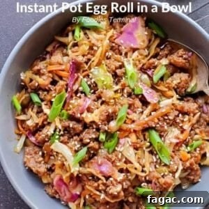 Instant Pot Egg Roll in a Bowl Recipe 8 Egg Roll in a bowl garnished with scallions in a grey bowl