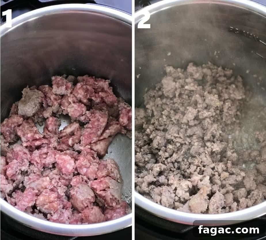Instant Pot Egg Roll in a Bowl Recipe 4 Browning ground meat