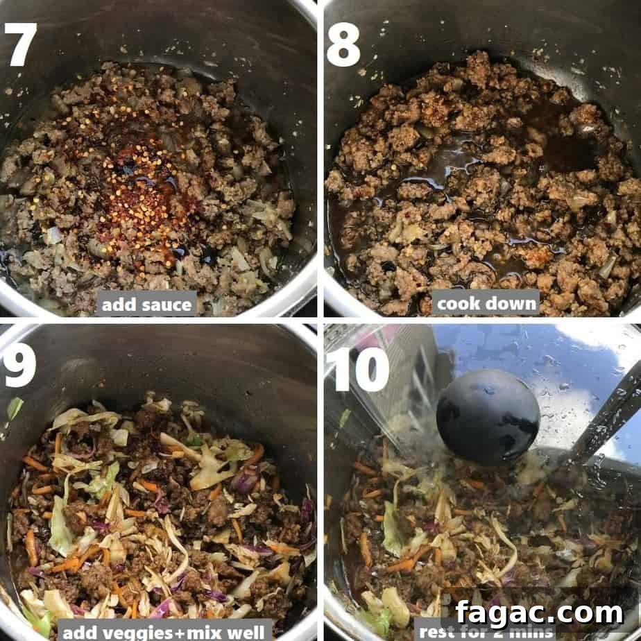 Instant Pot Egg Roll in a Bowl Recipe 6 Cooking down the sauce