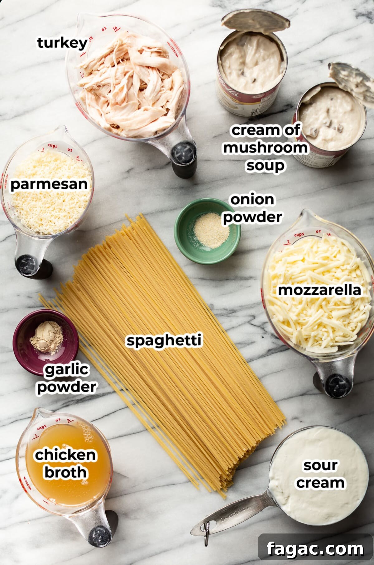 Creamy Turkey Tetrazzini with Mushrooms and Parmesan 3 ingredients for turkey tetrazzini in prep bowls