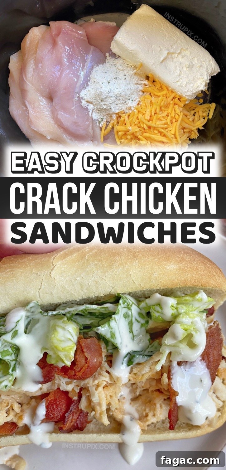 Slow Cooker Crack Chicken Sandwiches with Bacon and Cheese 6 Crockpot Crack Chicken Sandwiches - You will not believe how yummy these crockpot shredded chicken sandwiches are! Plus they are super easy to make for a weekend lunch at home or busy weeknight dinners.