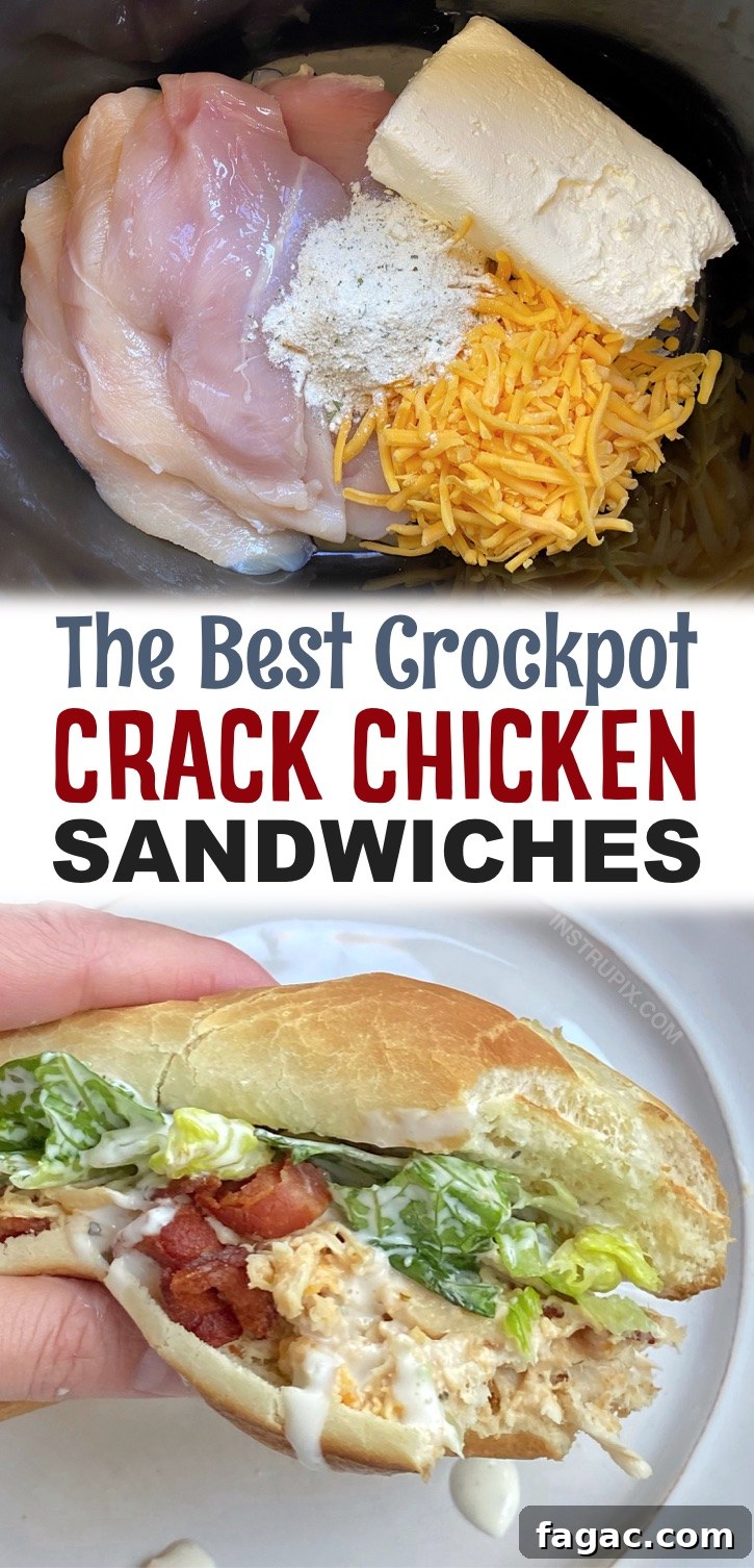 Slow Cooker Crack Chicken Sandwiches with Bacon and Cheese 7 Easy Crockpot Shredded Crack Chicken Sandwiches (The best slow cooker meal!) Your family is going to love these insanely yummy chicken sandwiches.