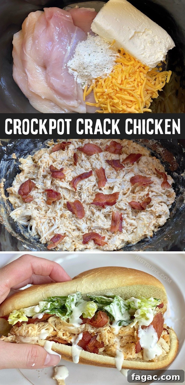 Slow Cooker Crack Chicken Sandwiches with Bacon and Cheese 8 Easy Crockpot Crack Chicken Sandwiches (The best slow cooker dinner recipe!) Serve with crispy bacon and crunchy lettuce.